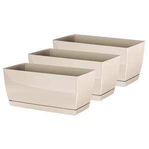 Prosperplast Set van 3x stuks plantenpotten/bloempotten kunststof glanzend creme/beige 29 x 14 x 13.6 cm voor binnen/buiten