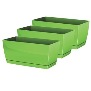 Prosperplast Set van 3x stuks plantenpotten/bloempotten kunststof glanzend kiwi groen 29 x 14 x 13.6 cm voor binnen/buiten