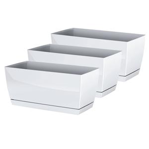 Prosperplast Set van 3x stuks plantenpotten/bloempotten kunststof glanzend parel wit 29 x 14 x 13.6 cm voor binnen/buiten