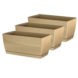 Prosperplast Set van 3x stuks plantenpotten/bloempotten kunststof glanzend mat goud 29 x 14 x 13.6 cm voor binnen/buiten