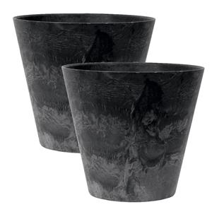 Steege 2x stuks plantenpot/bloempot tijdloze natuursteen look Dia 27 cm en Hoogte 24 cm in het Artstone zwart voor binnen/buiten