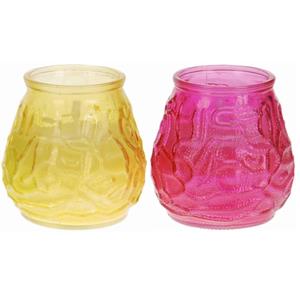 Trendoz Set van 2x windlichten geurkaarsen citronella - Anti muggen - Roze en geel glas