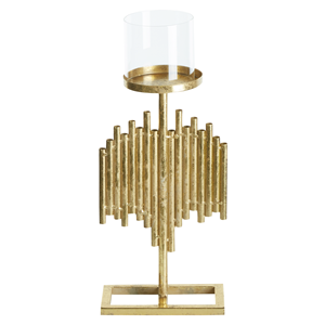 beliani Kerzenständer Gold Metall 47 cm mit Glaszylinder Glamour Design Handgefertigt Tischdeko Accessoire Dekoartikel Deko Haushalt & Wohnen