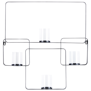 beliani Wandkerzenhalter Schwarz Metall 65 cm Geometrisch mit 4 Glaszylindern Industrie Design für Wohnzimmer Schlafzimmer Esszimmer Flur Diele