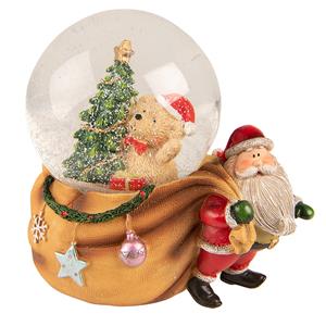 Clayre & Eef Sneeuwbol Kerstman 14*10*14 Cm Bruin Rood Kunststof Glas Snowglobe Kerstdecoratie Kerstversiering Bruin