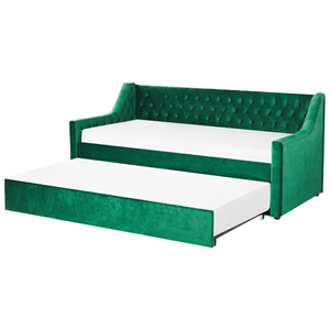 beliani Tagesbett Grün Samtstoff 90 x 200 cm Ausziehbar Mit Lattenrost Nieten Modern Glamour - Grün