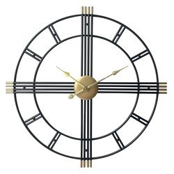 Lw Collection Wandklok William Zwart goud 80cm - Wandklok modern - Stil uurwerk - Industriële wandklok