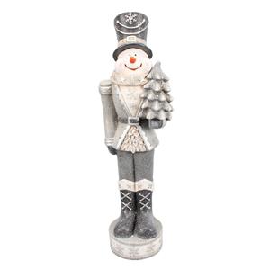 Clayre & Eef Beeld Sneeuwpop 82 Cm Zilverkleurig Kunststof Kerstdecoratie Beeld Decoratie Decoratieve Accessoires