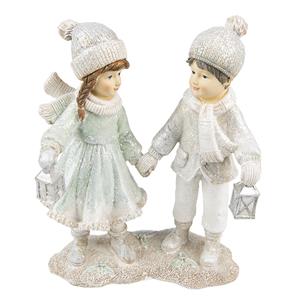 Clayre & Eef Beeld Kinderen 19 Cm Wit Zilverkleurig Kunststof Kerst Decoratie Decoratieve Accessoires Woonaccessoires