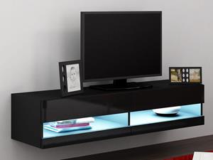 Mobistoxx Tv-meubel VIGOR 2 vakken zwart/hoogglans zwart met led