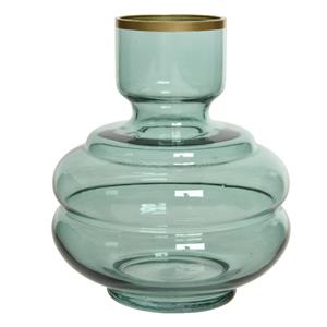 Decoris Bloemen Vaas Groen Transparant/goud Van Glas 18 Cm Hoog Diameter 15 Cm - Vazen