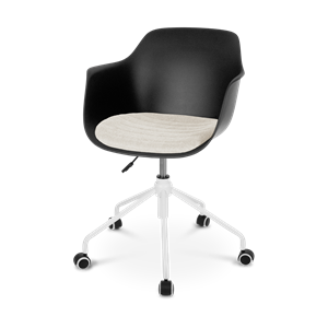 Nolon Nout bureaustoel zwart met armleuningen en beige zitkussen - wit onderstel