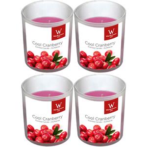 Trend Candles 4x Geurkaarsen cranberry in glazen houder 25 branduren -