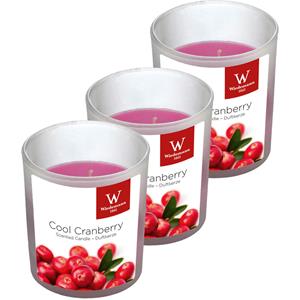 Trend Candles 3x Geurkaarsen cranberry in glazen houder 25 branduren -
