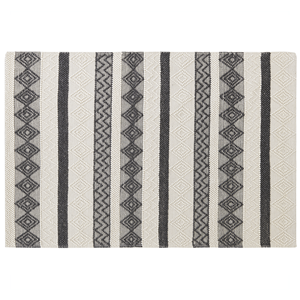 Beliani - Teppich Beige / Grau Wolle Rechteckig 160 x 230 cm Geometrisches Muster Handgewebt Boho Skandinavisch Kurzhaar Kurzflor Wohn- und
