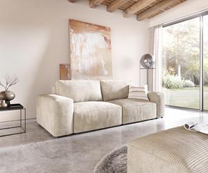 DELIFE Big-Sofa Lanzo L 250x105 cm Cord Beige mit Hocker