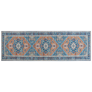 beliani Orientalischer Teppich Kurzflor rechteckig 80 x 240 cm blau / orange Ritapuram - Blau