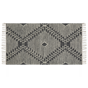 beliani Teppich Schwarz/Weiß aus Baumwolle 80 x 150 cm geometrisches Muster Rechteckig Kurzflor im Boho-Stil Wohn- und Schlafzimmer - Weiß