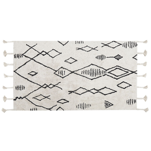 Beliani - Teppich Weiß/Schwarz aus Baumwolle 80 x 150 cm geometrisches Muster mit Quasten Rechteckig Kurzflor im Boho-Stil Wohn- und Schlafzimmer