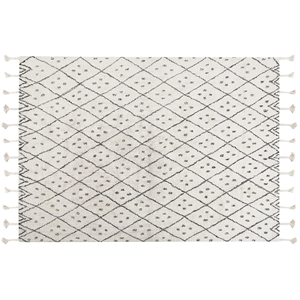 Beliani - Rechteckiger Teppich Quasten Baumwolle Kurzflor 160x230 cm weiß/schwarz Agadir - Weiß