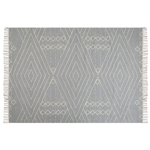 Beliani - Teppich Grau Baumwolle und Wolle Rechteckig 160 x 230 cm mit Geometrischem Muster Fransen Handgewebt Boho Skandinavisch Kurzhaar Kurzflor