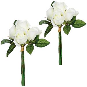 Atmosphera kunstbloemen 2 boeketten 7 witte rozen 30 cm -