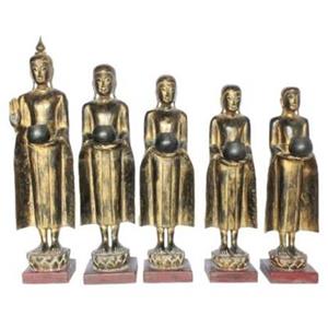 Fine Asianliving Staande Buddha met Staande Monnik 107-75cm Set/5