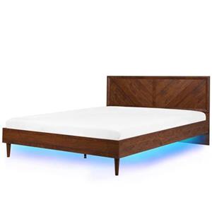 Beliani MIALET Bed met LED-verlichting donkere houtkleur 180x200