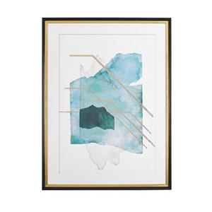 beliani Wandbild Blau und Gold Papiedruck 60 x 80 cm Passepartout goldene Farbakzente Aquarell Abstrakt Eklektisch Modern Wohnzimmer Büro - Schwarz