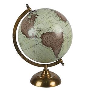 Clayre & Eef Wereldbol 22x33 cm Groen Bruin Hout Ijzer Globe Aardbol