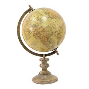 Clayre & Eef Wereldbol 22x35 cm Beige Roze Hout Ijzer Globe Aardbol