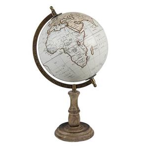 Clayre & Eef Wereldbol 22x37 cm Bruin Wit Hout Ijzer Globe Aardbol