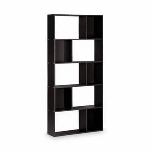 alice'shome Bücherregal Asymmetrisches Design in schwarz - Pieter - 5 Fachböden, 10 Ablagefächer, 83x23x173cm - Schwarz