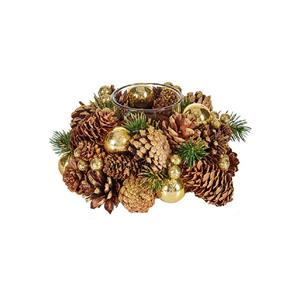 Arte r Kerst Thema Kaarsenhouder Ornament Bruin Met Goud Nature 18 Cm - Waxinelichtjeshouders