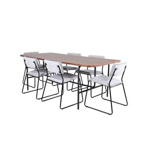 Hioshop Unowa Eethoek Eetkamertafel Okkernoot Decor En 6 Kenth Eetkamerstal Velours Grijs.