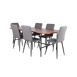 Hioshop Unowa Eethoek Eetkamertafel Okkernoot Decor En 6 Windu Lyx Eetkamerstal Grijs.