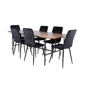 Hioshop Unowa Eethoek Eetkamertafel Okkernoot Decor En 6 Windu Lyx Eetkamerstal Velours Zwart.