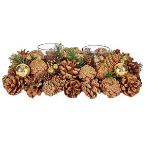 Arte r Kerst Thema Kaarsenhouder Ornament Gold/green Nature 29 X 18 X 11 Cm - Waxinelichtjeshouders