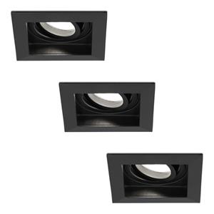 HOFTRONIC™ Set van 3 Fresno LED inbouwspots vierkant - Kantelbaar - 5W 400lm - GU10 6400K Daglicht wit Dimbaar - Zwart - IP20 Plafondspots voor binnen