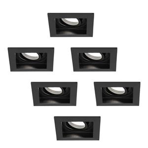 HOFTRONIC™ Set van 6 Fresno LED inbouwspots vierkant - Kantelbaar - 5W 400lm - GU10 6400K Daglicht wit Dimbaar - Zwart - IP20 Plafondspots voor binnen
