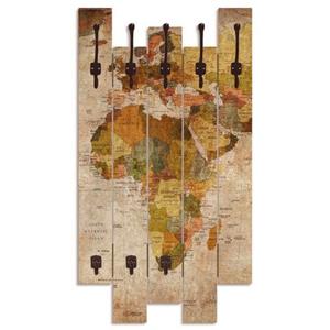 Artland Kapstok Wereldkaart ruimtebesparende kapstok van hout met 4 haken, geschikt voor kleine, smalle hal, halkapstok