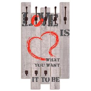 Artland Garderobenleiste "Liebe ist...", platzsparende Wandgarderobe aus Holz mit 5 Haken, geeignet für kleinen, schmalen Flur, Flurgarderobe