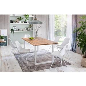 Premium collection by Home affaire Eettafel Montreal Eikenhouten latten geolied met elegante Zwitserse rand, frame wit