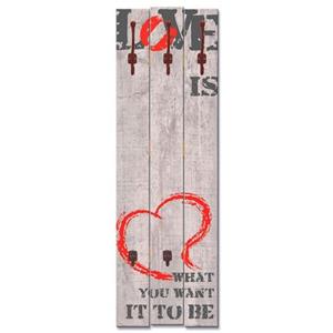 Artland Garderobenleiste "Liebe ist...", platzsparende Wandgarderobe aus Holz mit 5 Haken, geeignet für kleinen, schmalen Flur, Flurgarderobe