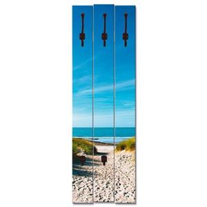 Artland Garderobenleiste "Strand mit Sanddünen und Weg zur See", platzsparende Wandgarderobe aus Holz mit 5 Haken, geeignet für kleinen, schmalen Flur, Flurgarderobe