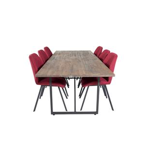 Hioshop Padang Eethoek Eetkamertafel Teakhout En 6 Gemma Eetkamerstal Rood.