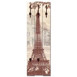 Artland Garderobenleiste "Paris Collage", platzsparende Wandgarderobe aus Holz mit 5 Haken, geeignet für kleinen, schmalen Flur, Flurgarderobe