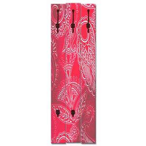 Artland Garderobenleiste "Dekoratives Rot", platzsparende Wandgarderobe aus Holz mit 5 Haken, geeignet für kleinen, schmalen Flur, Flurgarderobe