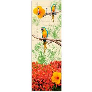 Artland Garderobenleiste "Papagei", platzsparende Wandgarderobe aus Holz mit 3 Haken, geeignet für kleinen, schmalen Flur, Flurgarderobe