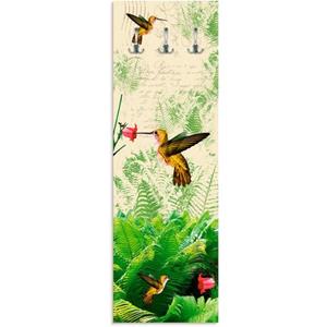Artland Garderobenleiste "Kolibri", platzsparende Wandgarderobe aus Holz mit 3 Haken, geeignet für kleinen, schmalen Flur, Flurgarderobe